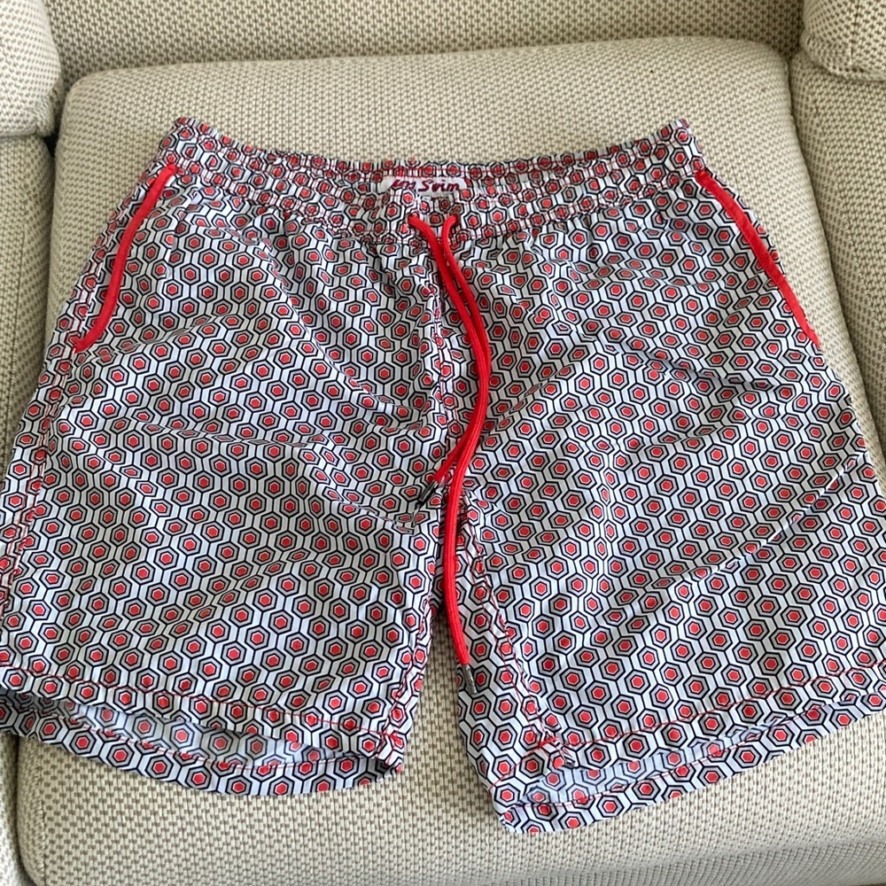 Mr.Swim Red and White Patterned Swim Trunks
